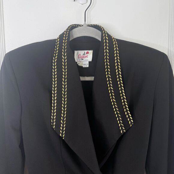 VTG Caron Black Gold Ornate Fitted Power Blazer Eclectic Angular Long Sleeves 6 - Picture 2 of 11